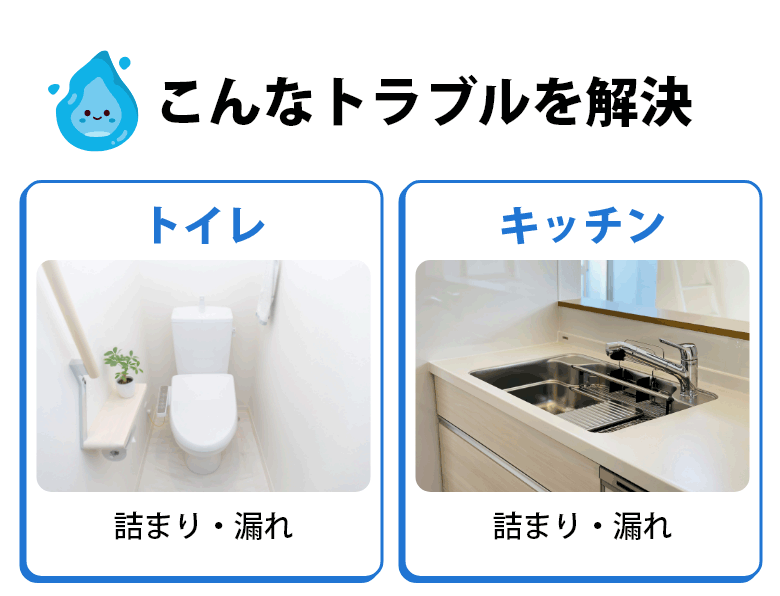 トイレ、キッチン、お風呂、蛇口・排水、給湯器、水道管のトラブルを解決